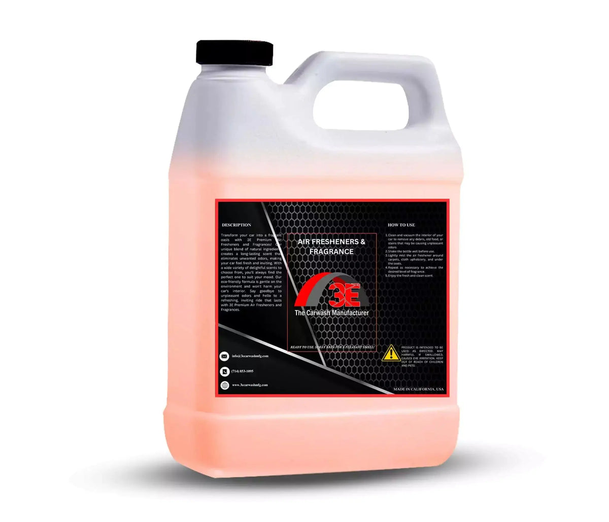 Back view of 3E The Carwash Manufacturer Citrus Burst Air Freshener and Odor Neutralizer 64 oz container.