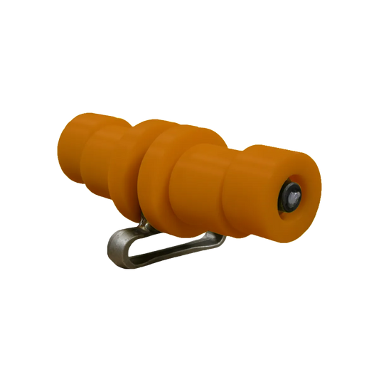 Belanger DuraTrans roller assembly with X458 carrier link featuring heavy-duty UHMW rollers and steel frame for car wash conveyors.