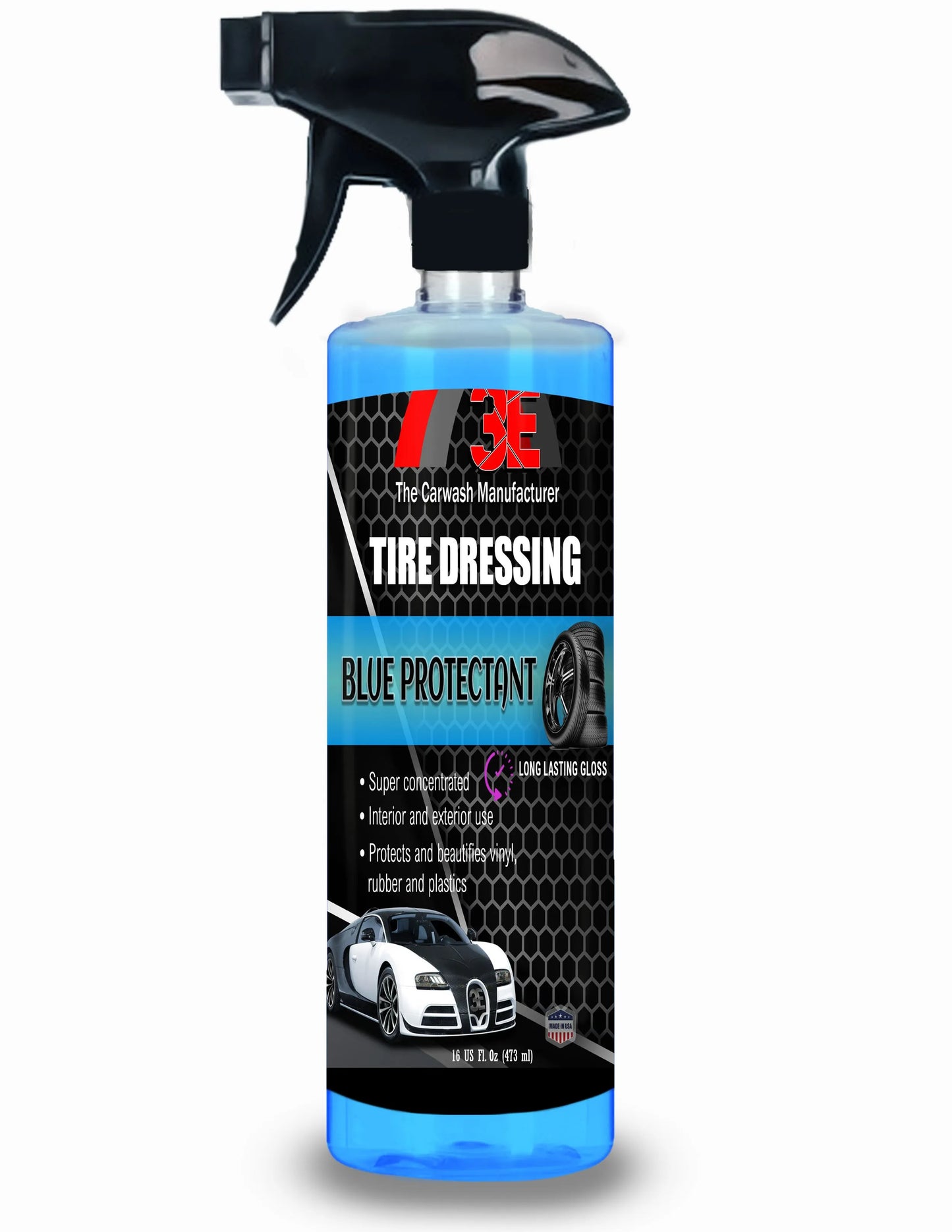 Blue Protectant tire shine 16oz spray – premium high gloss tire dressing product for best tire cleaner and shine.