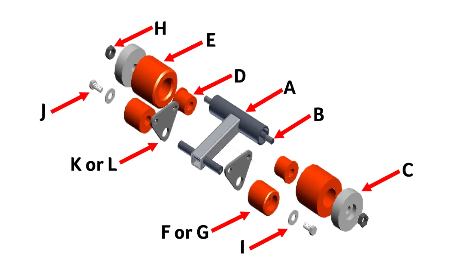 Exploded view of RCV Roller with Square Tube Assembly and D88K 2.5 inch Idler Wheels showing labeled parts including shaft, square tube, triangle plates, idler wheels, and fasteners.
