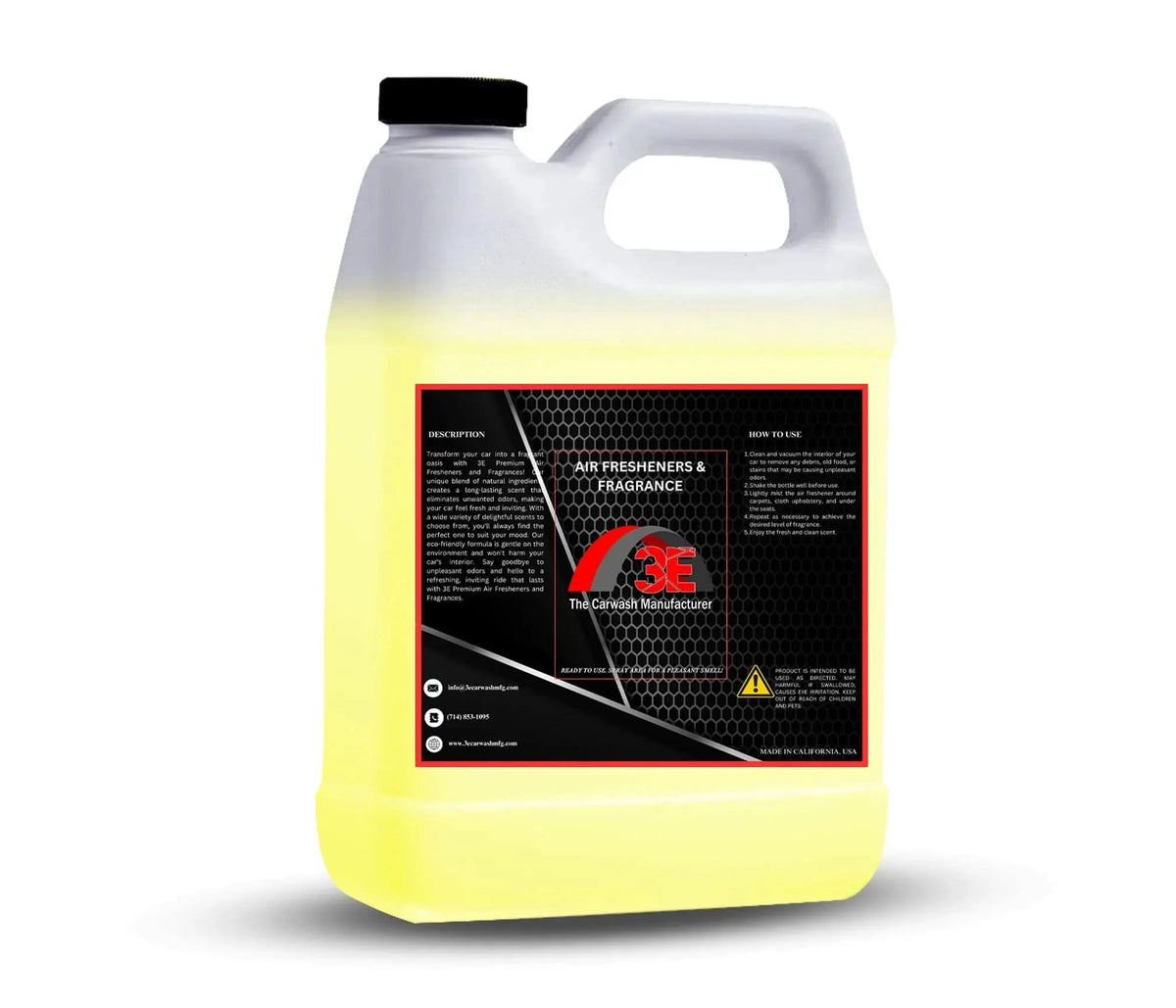 Fresh Lemon Air Freshener & Odor Eliminator 64 oz isometric back view with label instructions.
