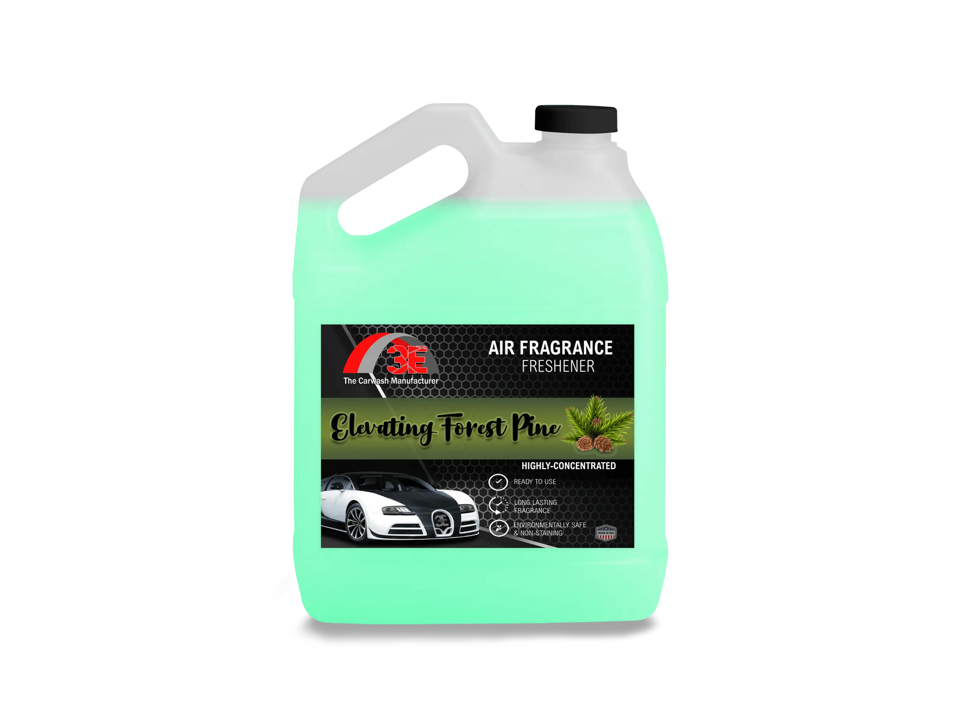 Front view of 1 gallon 3E Elevating Forest Pine Air Freshener & Odor Eliminator.