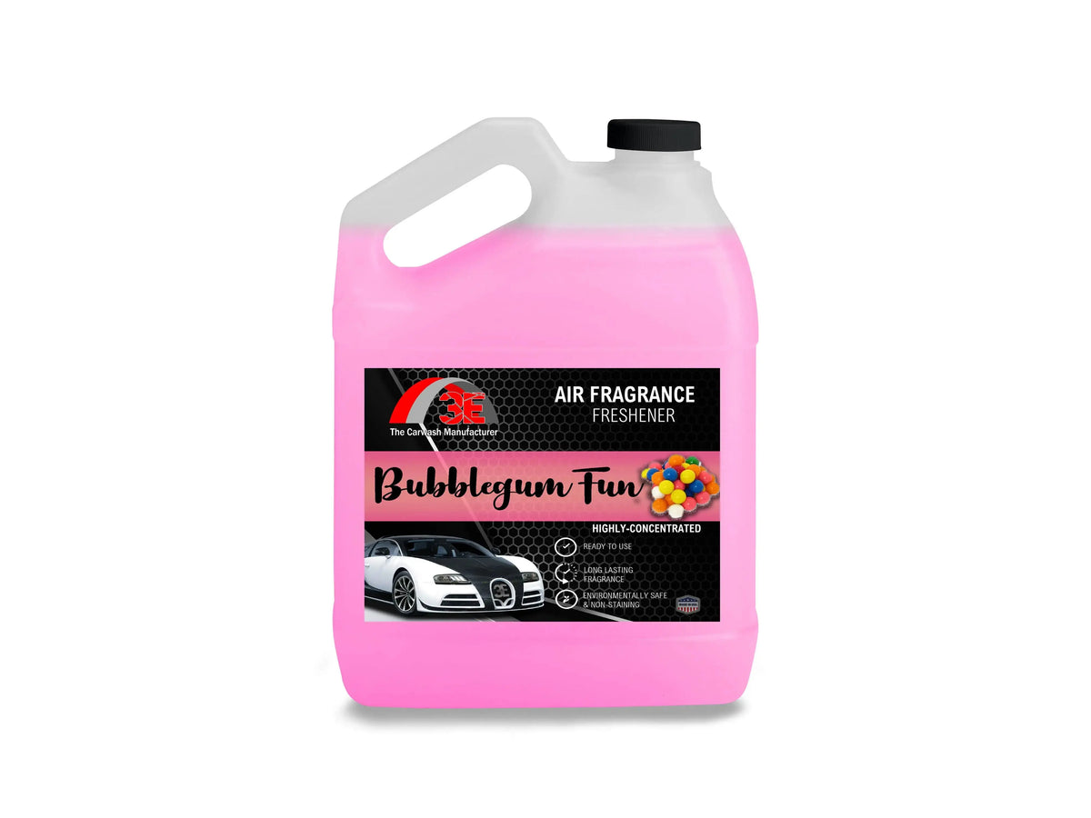 Front view of 3E The Carwash Manufacturer Bubblegum Fun Air Freshener and Odor Neutralizer 1 gallon container.
