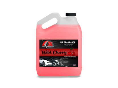 Front view of 1-gallon 3E Wild Cherry Car Air Freshener & Odor Eliminator – professional-grade, long-lasting fragrance in a red container with product label.
