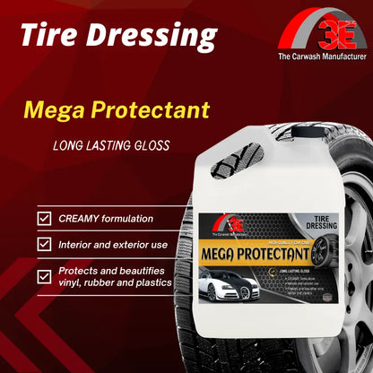 High gloss tire dressing Mega Protectant – premium tire shine for vinyl, rubber, plastic, and long lasting gloss.