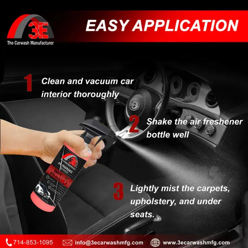 How to use Wild Cherry Car Air Freshener – spray on carpets, upholstery, and under seats for long-lasting freshness.