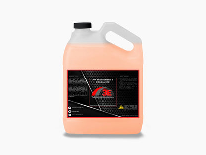Leather Scent Air Freshener 1 gallon back label with usage instructions, description, and safety details.