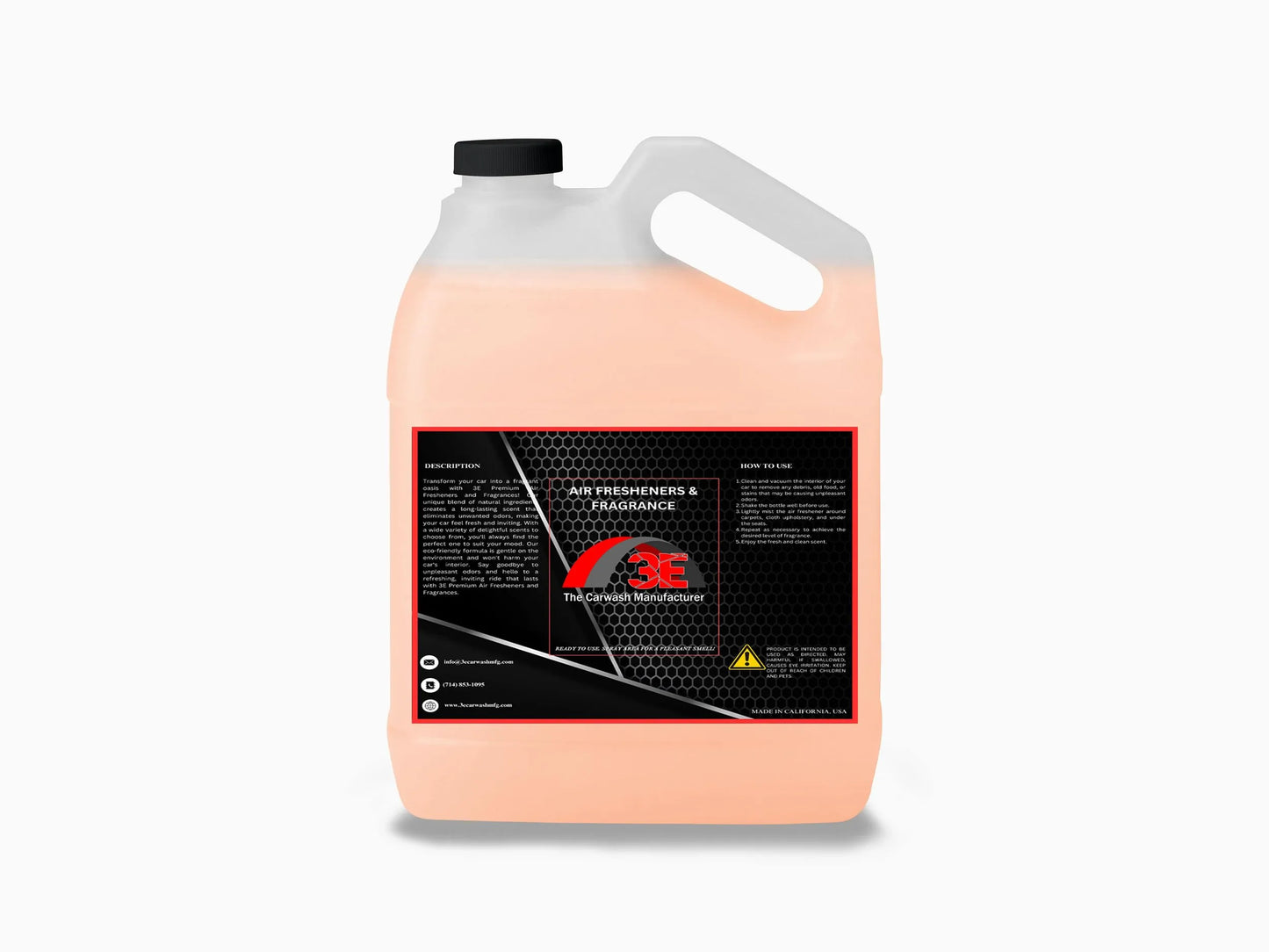 Luxurious Vanilla Air Freshener and Odor Eliminator 1 Gallon jug with back label showing description, usage instructions, and manufacturer details.