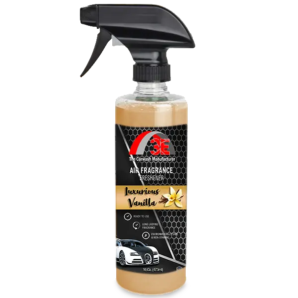 Luxurious Vanilla Car Air Freshener & Odor Eliminator 16 oz spray bottle.