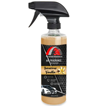 Luxurious Vanilla Car Air Freshener & Odor Eliminator 16 oz spray bottle.