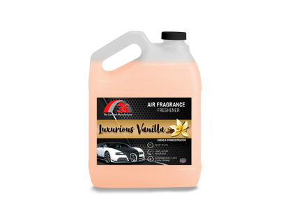 Luxurious Vanilla Car Air Freshener & Odor Eliminator 1 gallon container.