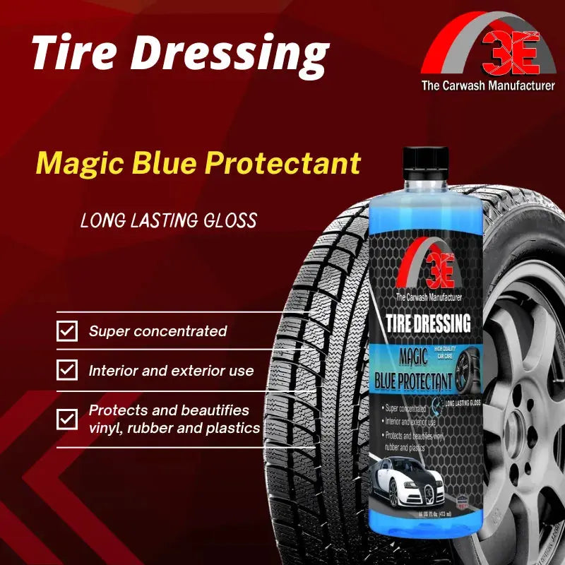 Magic Blue Protectant tire shine 16oz – premium silicone based high gloss tire dressing spray bottle.