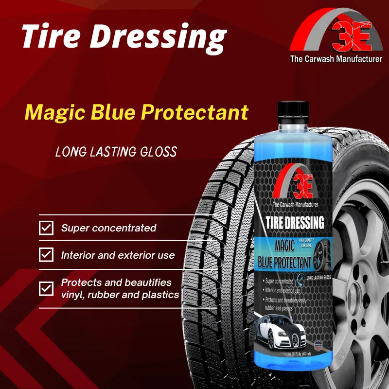 Magic Blue Protectant tire shine 16oz – premium silicone based high gloss tire dressing spray bottle.