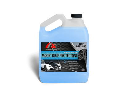 Magic Blue Protectant tire shine 1 gallon – professional silicone based high gloss tire dressing for deep black tires.