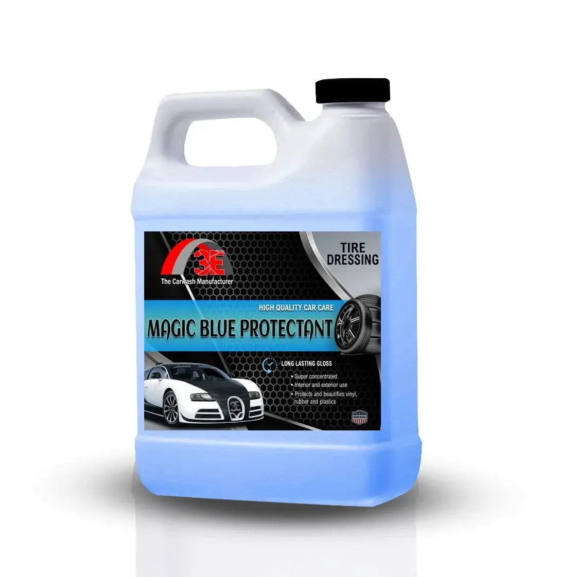 Magic Blue Protectant tire shine 64oz – concentrated silicone based high gloss tire dressing refill display image.