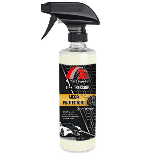 Mega Protectant tire shine 16oz spray – premium high gloss tire dressing product for lasting tire glow and protection.