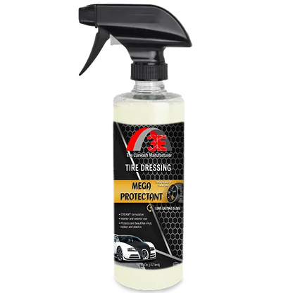Mega Protectant tire shine 16oz spray – premium high gloss tire dressing product for lasting tire glow and protection display image.