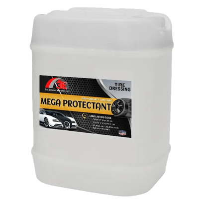 Mega Protectant tire shine 5 gallon – bulk high gloss tire dressing for car wash tire cleaning and long lasting shine.