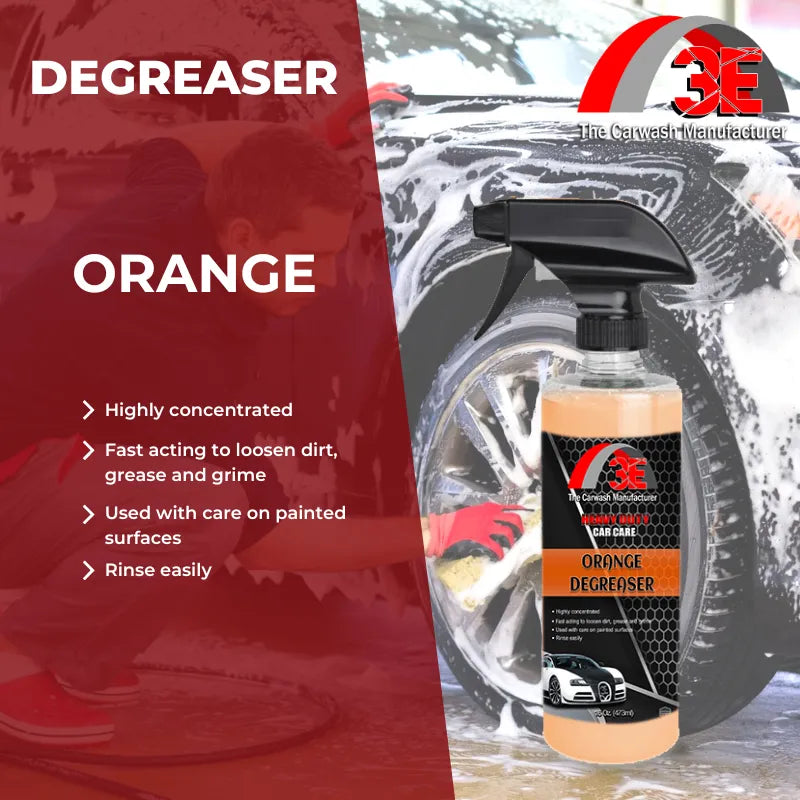 Orange Car & Engine Degreaser 16 oz spray – heavy duty automotive degreaser for engines, wheels, and tire cleaning.