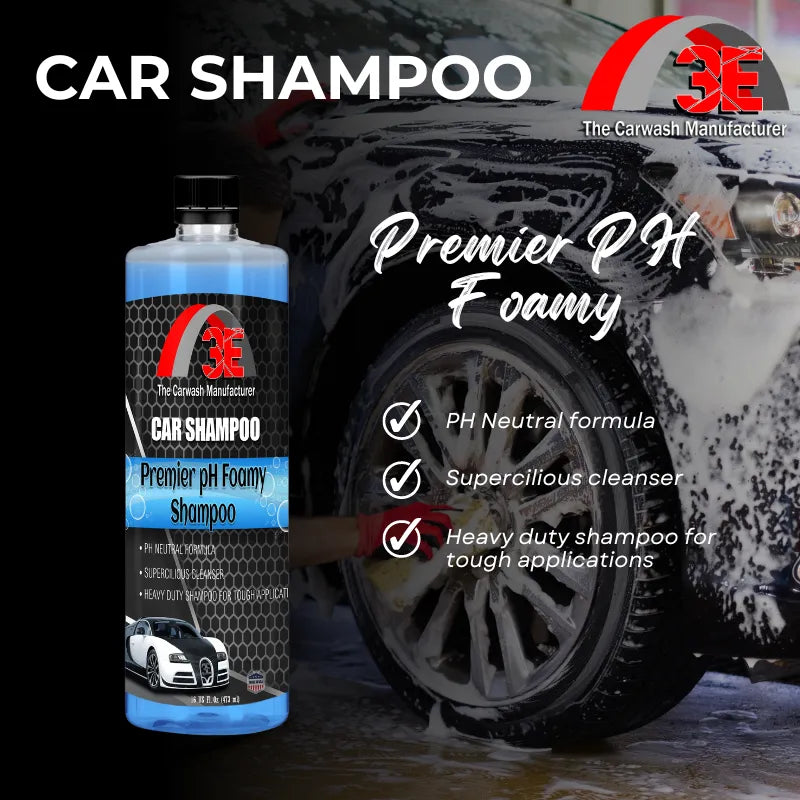 Premier pH Foamy Car Shampoo 16oz bottle – pH balanced car shampoo and professional car wash soap with neutral formula, heavy duty cleaning for car detailing.