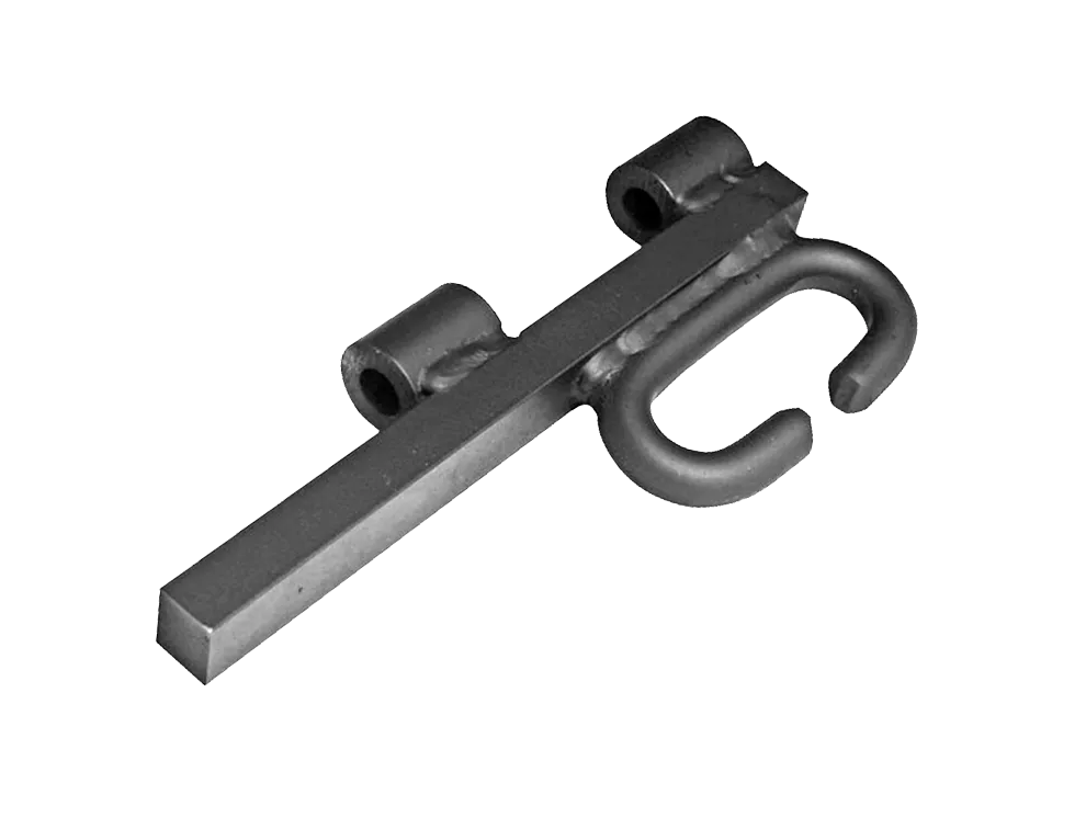 Steel frame link head with log link for 2-pin 3-inch wheel frame used in Hanna conveyor car wash systems.