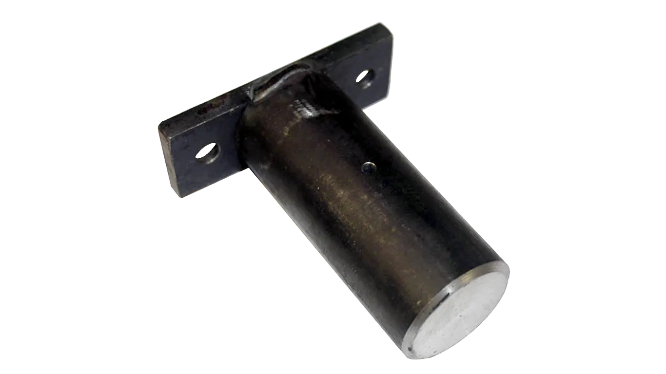 Steel shaft with mounting tab for Econocraft axle post, used in car wash surface conveyor take-up drums.