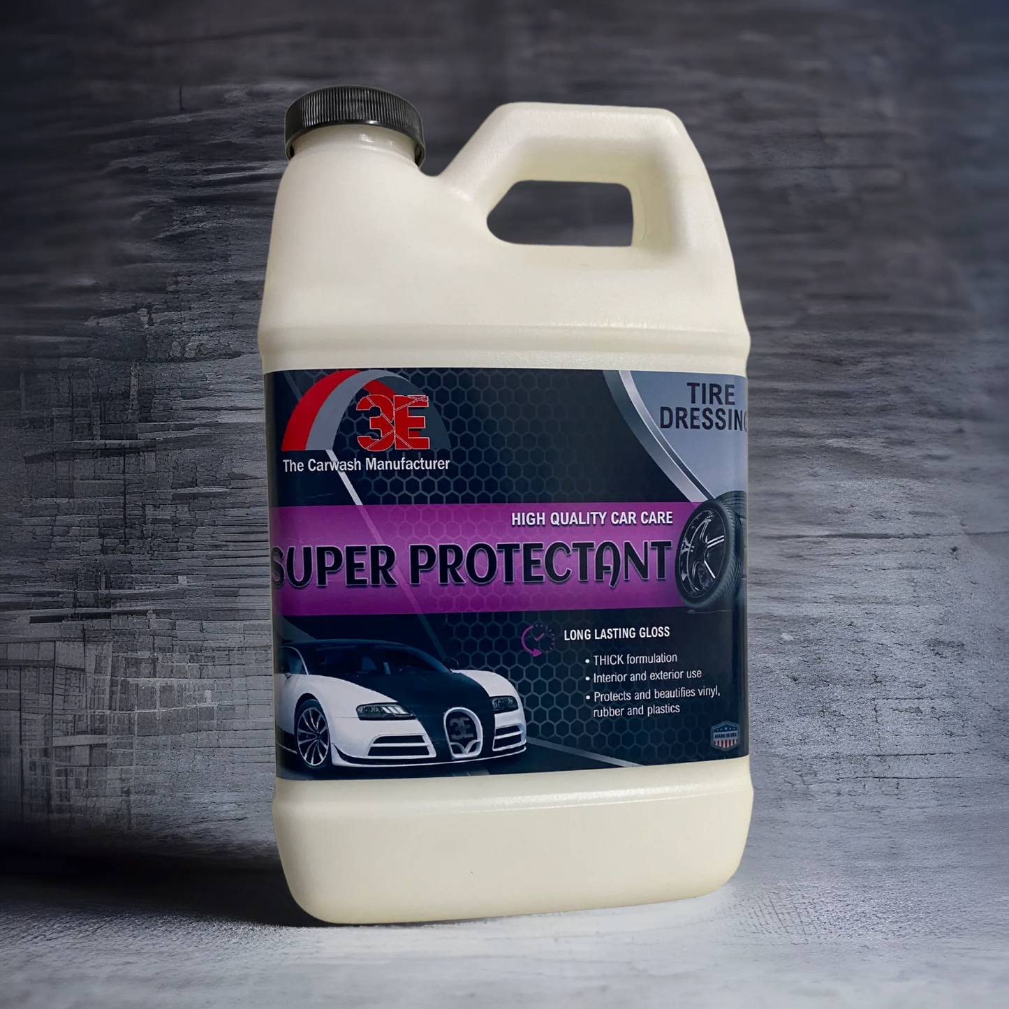 Super Protectant tire shine 1 gallon – silicone based high gloss tire dressing for professional tire cleaning and shine.