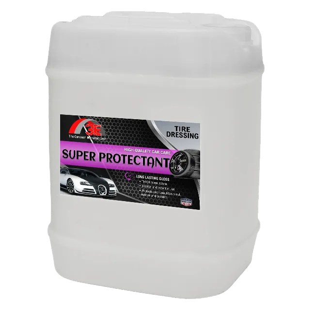Super Protectant tire shine 5 gallon – bulk silicone based high gloss tire dressing for car wash tire cleaning and shine dsiplay image.