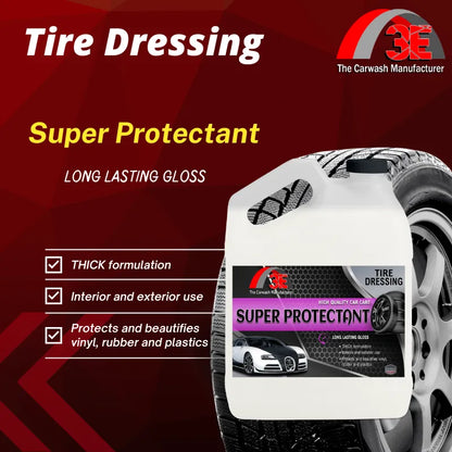 Super Protectant tire shine – silicone based high gloss tire dressing with thick formula for tire cleaning and shine.