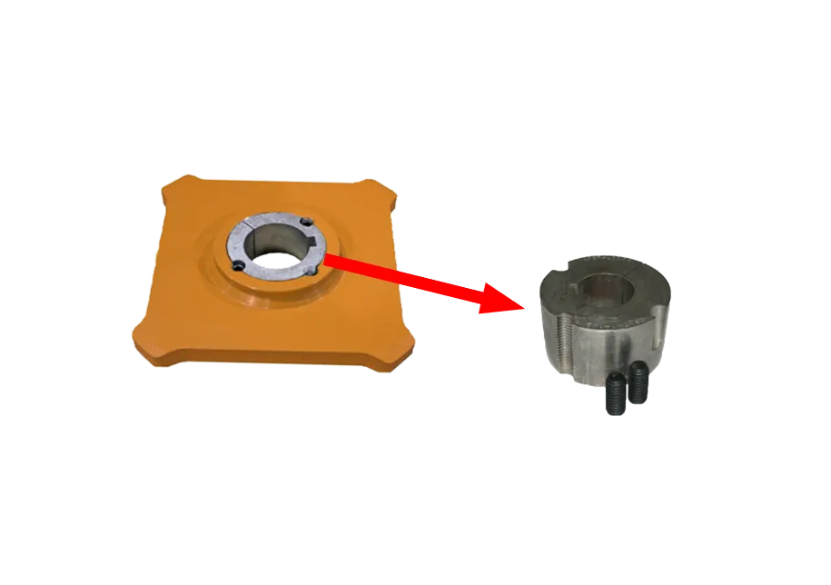 Taper lock bushing 2517 x 2.25 inch installed in sprocket hub for car wash conveyor drive assembly.