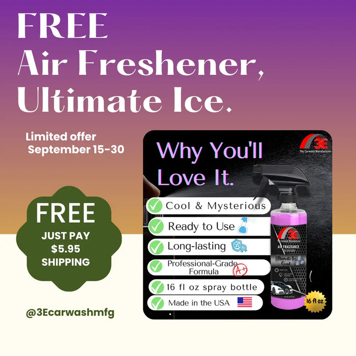 Advertisement for a free air freshener with product details and promotional text on a gradient background.