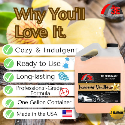 Why You’ll Love It graphic showing Luxurious Vanilla Air Freshener 1 Gallon with cozy, long-lasting, professional formula benefits.