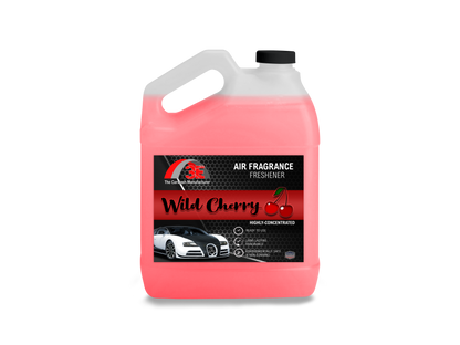 Front view of 1 Gallon Wild Cherry car air freshener bottle with handle and label