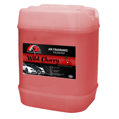 Back view of 5-gallon Wild Cherry car air freshener pail with sealed lid and label