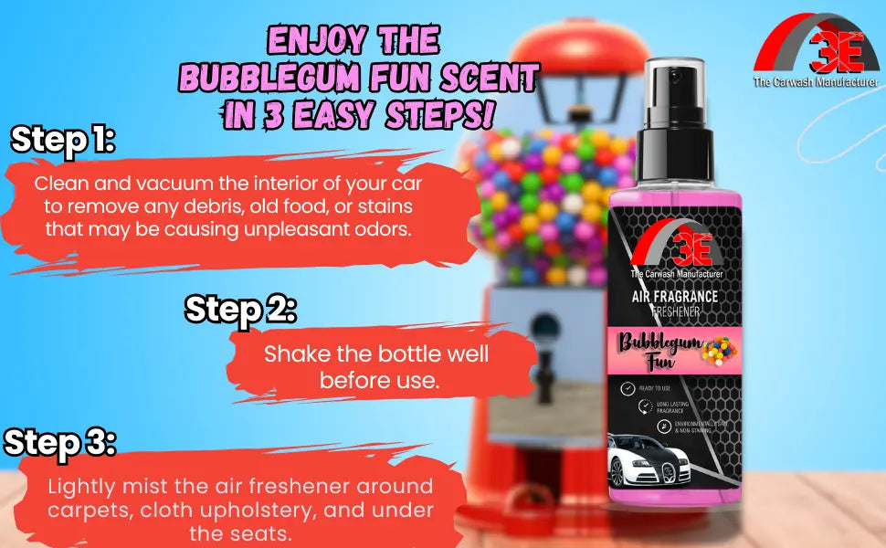 Bubblegum Fun Car Air Freshener and Odor Eliminator 3E The Carwash Manufacturer
