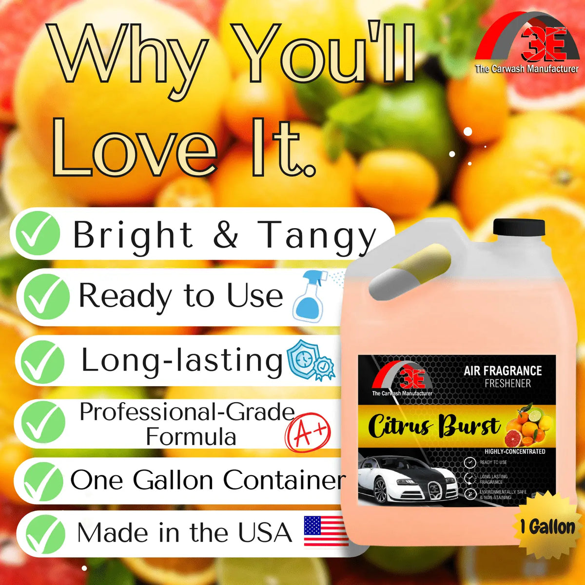 Citrus Burst Air Freshener – Long-Lasting Odor Eliminator 3E The Carwash Manufacturer