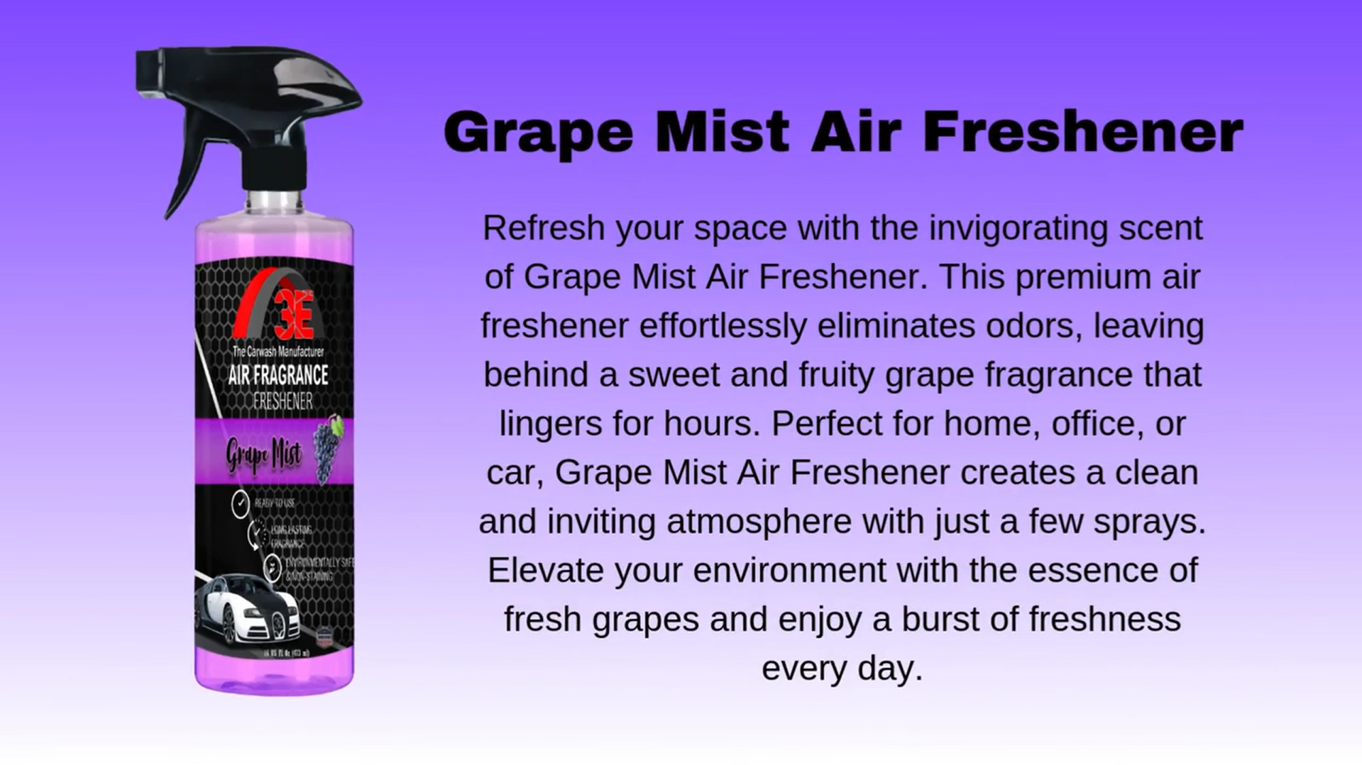 Grape Mist Air Freshener & Long-Lasting Odor Eliminator.